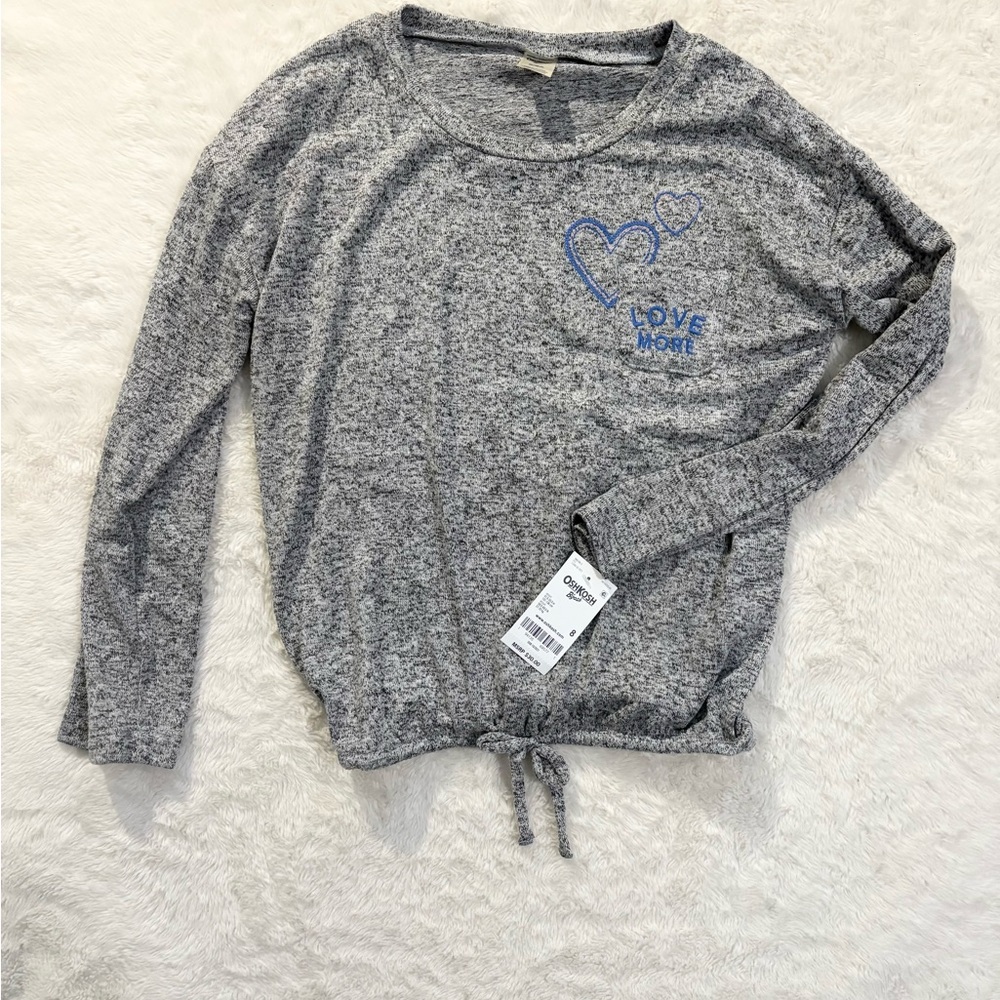 Gray Long Sleeve Top with Blue Heart Design